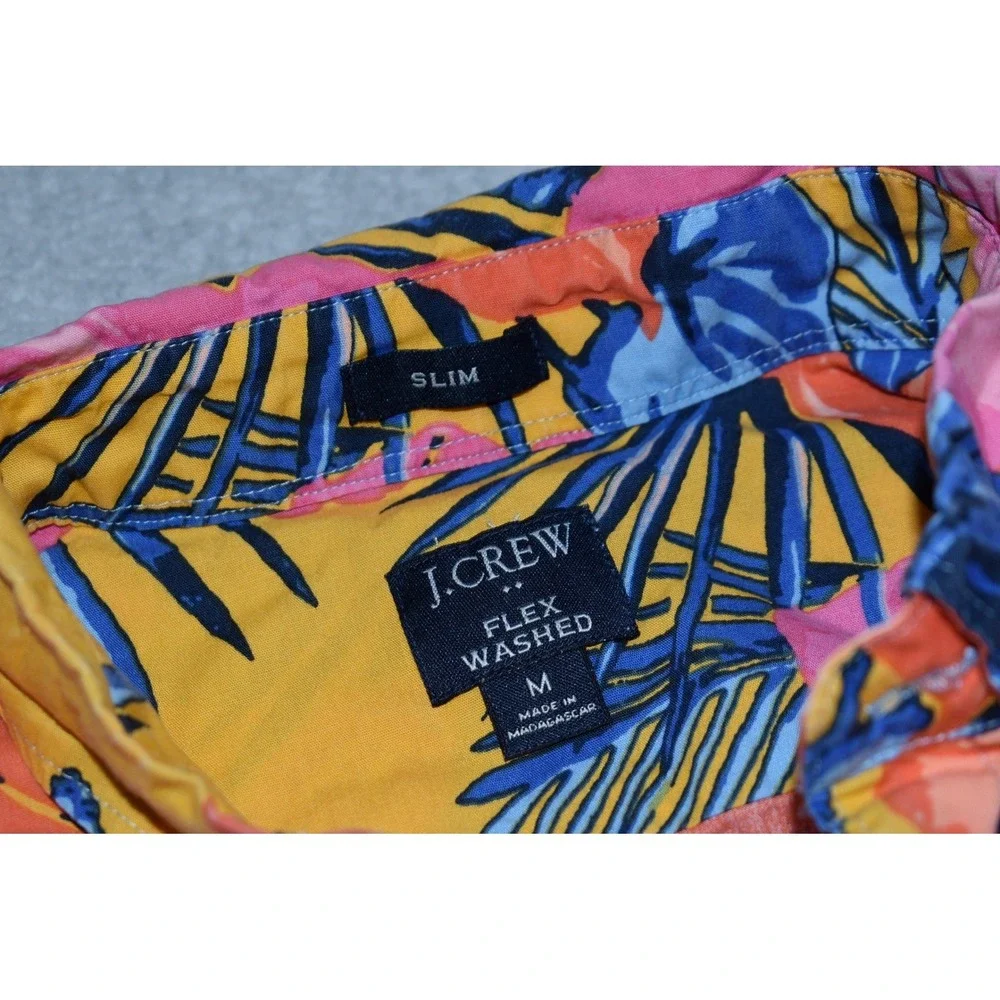 J.Crew Button Down Shirt Men Medium Yellow Pink Floral Slim Flex Washed Hawaiian